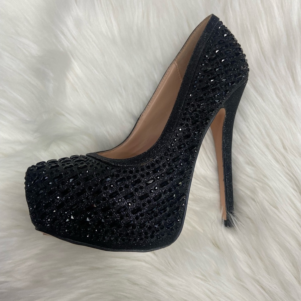 Black Rhinestone Platform High Heels - Picture 2 of 3